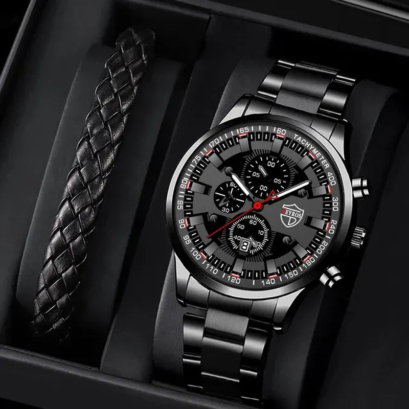 Fashion Men'S Watches Business Stainless Steel Quartz Wrist Watch Male Casual Date Luminous Leather Bracelet Clock