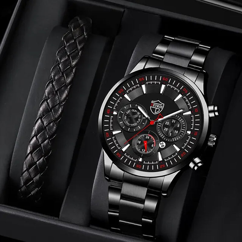 Fashion Men'S Watches Business Stainless Steel Quartz Wrist Watch Male Casual Date Luminous Leather Bracelet Clock